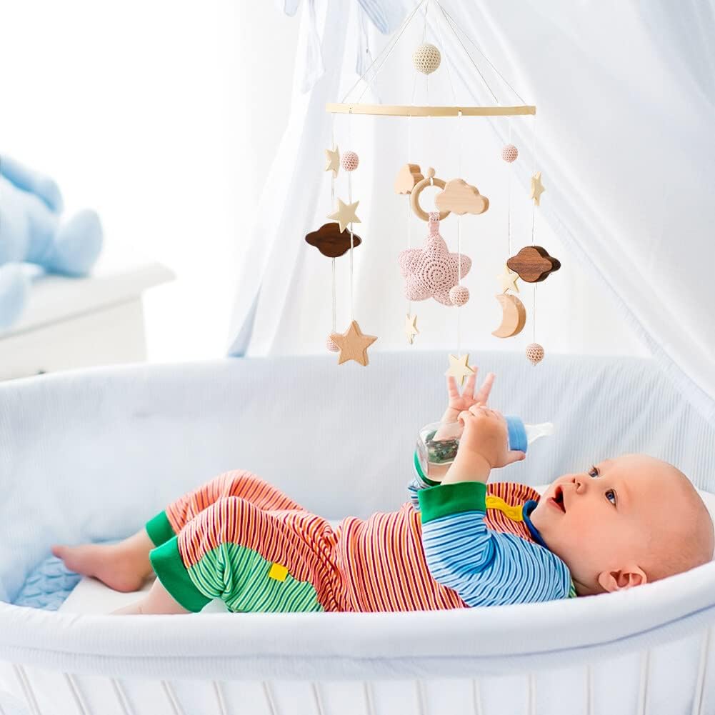 Lindo móvil de bebé para cuna, caja de música de relojería, decoración bohemia para guardería con brazo móvil para cuna de bebé, brazo móvil para