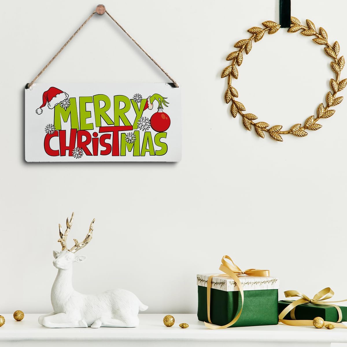 Arte de pared de Navidad para puerta delantera, adornos de Navidad, decoraciones de fiesta de Navidad, decoración de casa de campo, invierno,