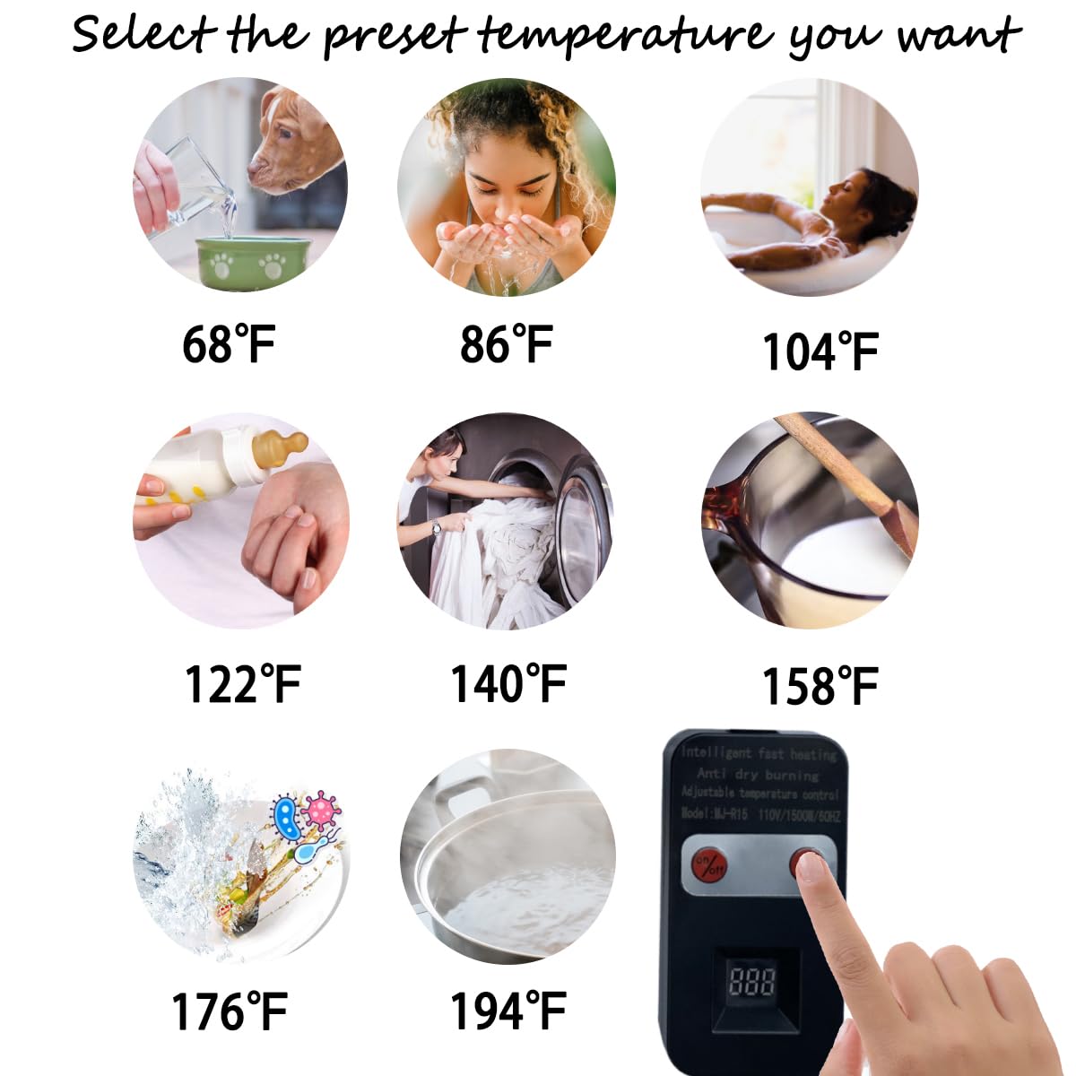 HAIYEATBNB Calentador de agua de inmersión, calentador de cubo eléctrico con control de temperatura ajustable, evita el funcionamiento en seco,