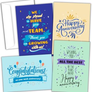 24 tarjetas de aniversario de trabajo feliz a granel con sobres, 24 tarjetas de aniversario de trabajo alegre para empleados en una caja de 24 tarjetas de aniversario de trabajo feliz a granel con sobres, 24 tarjetas de aniversario de trabajo alegre para empleados en una caja de