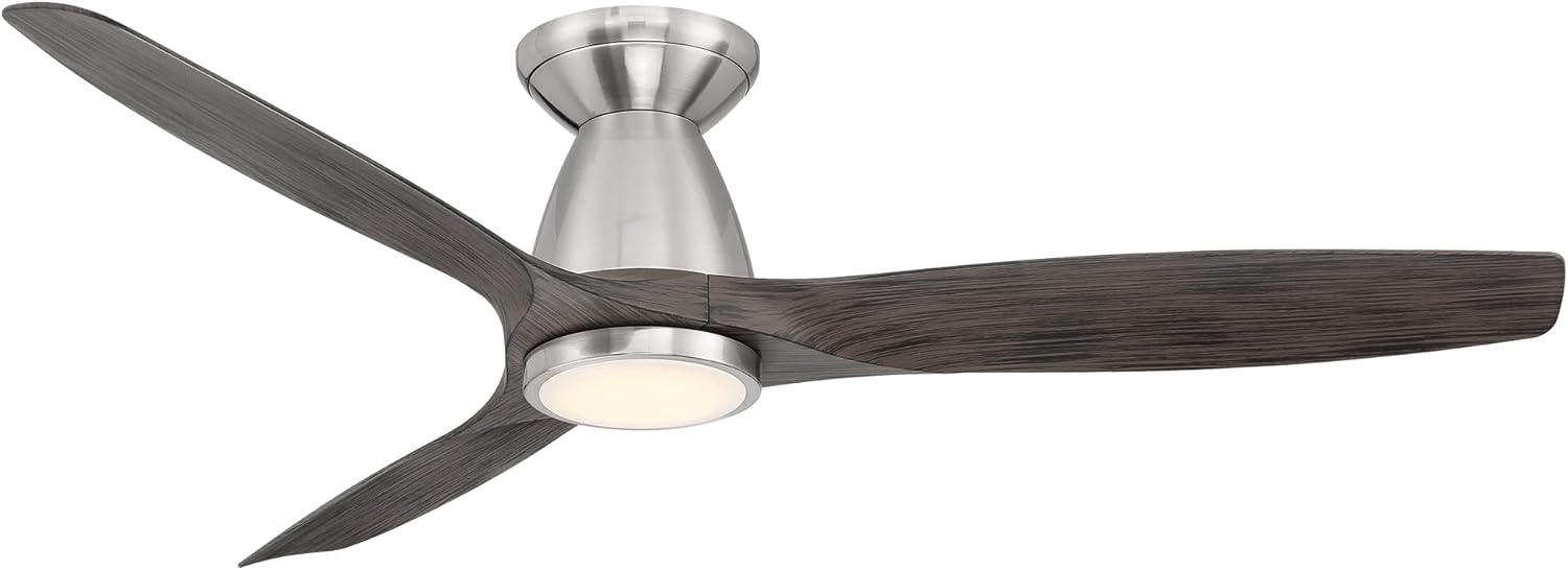 Skylark Smart – Ventilador de techo empotrado de 3 cuchillas para interiores y exteriores, kit de luz LED de 3000 K de níquel cepillado y ébano de