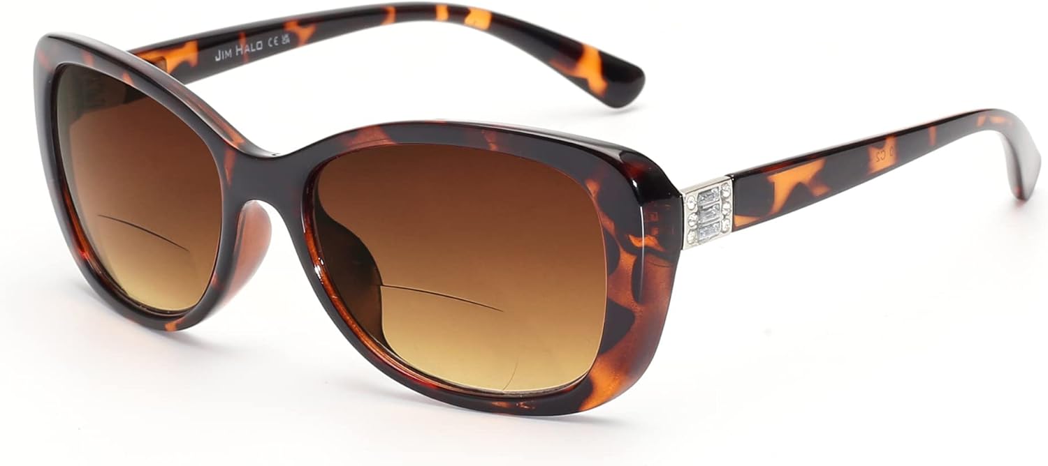 JM Gafas de sol bifocales de lectura para mujer, lentes de lectura vintage, protección UV, tortuga para exteriores +2.0