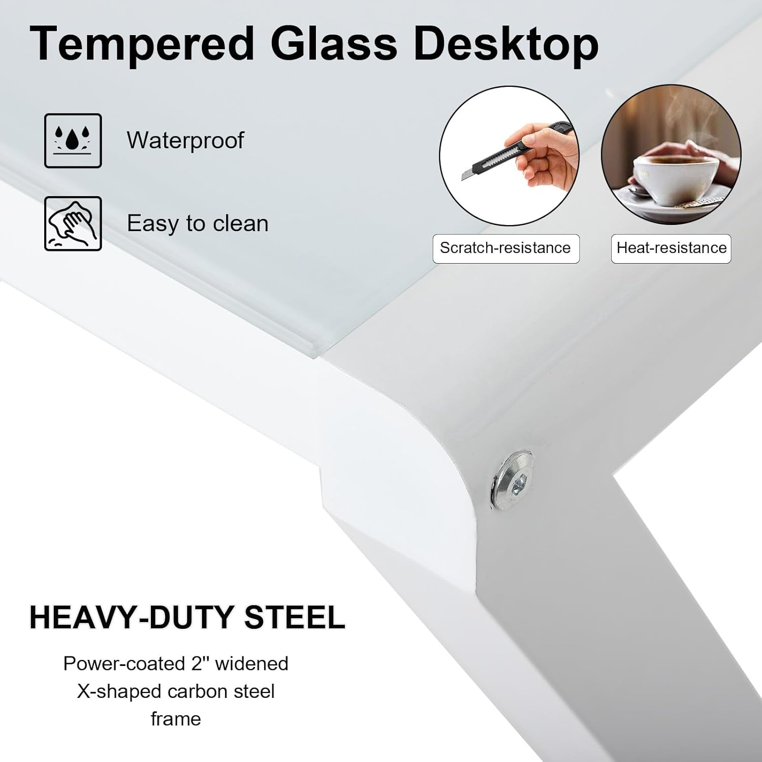 Escritorio de vidrio para computadora de 55.1 pulgadas con estantes de almacenamiento, mesa de escritorio de oficina en casa con marco de metal,
