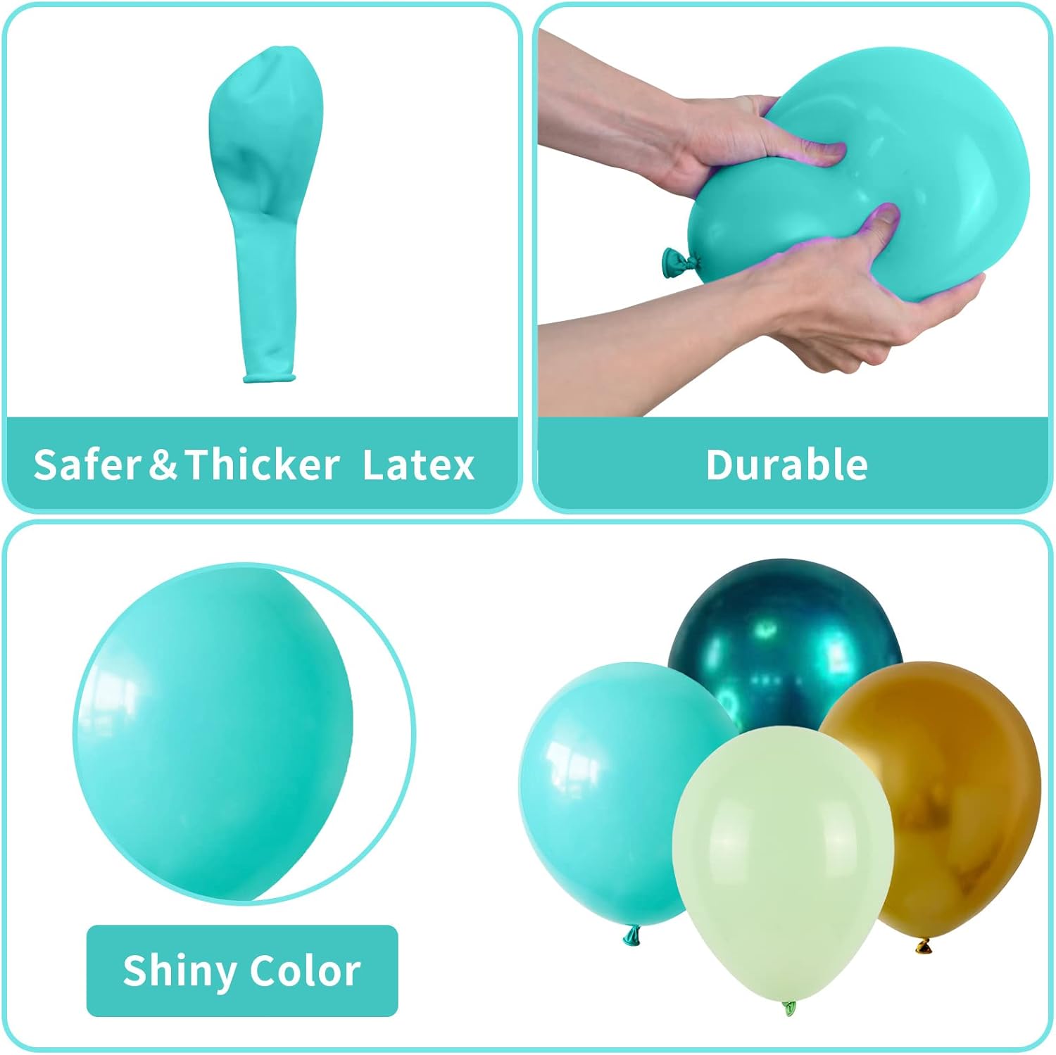 Kit de arco de globos de color azul turquesa, kit de guirnalda de globos turquesa de doble relleno con globos dorados metálicos, verde menta, verde