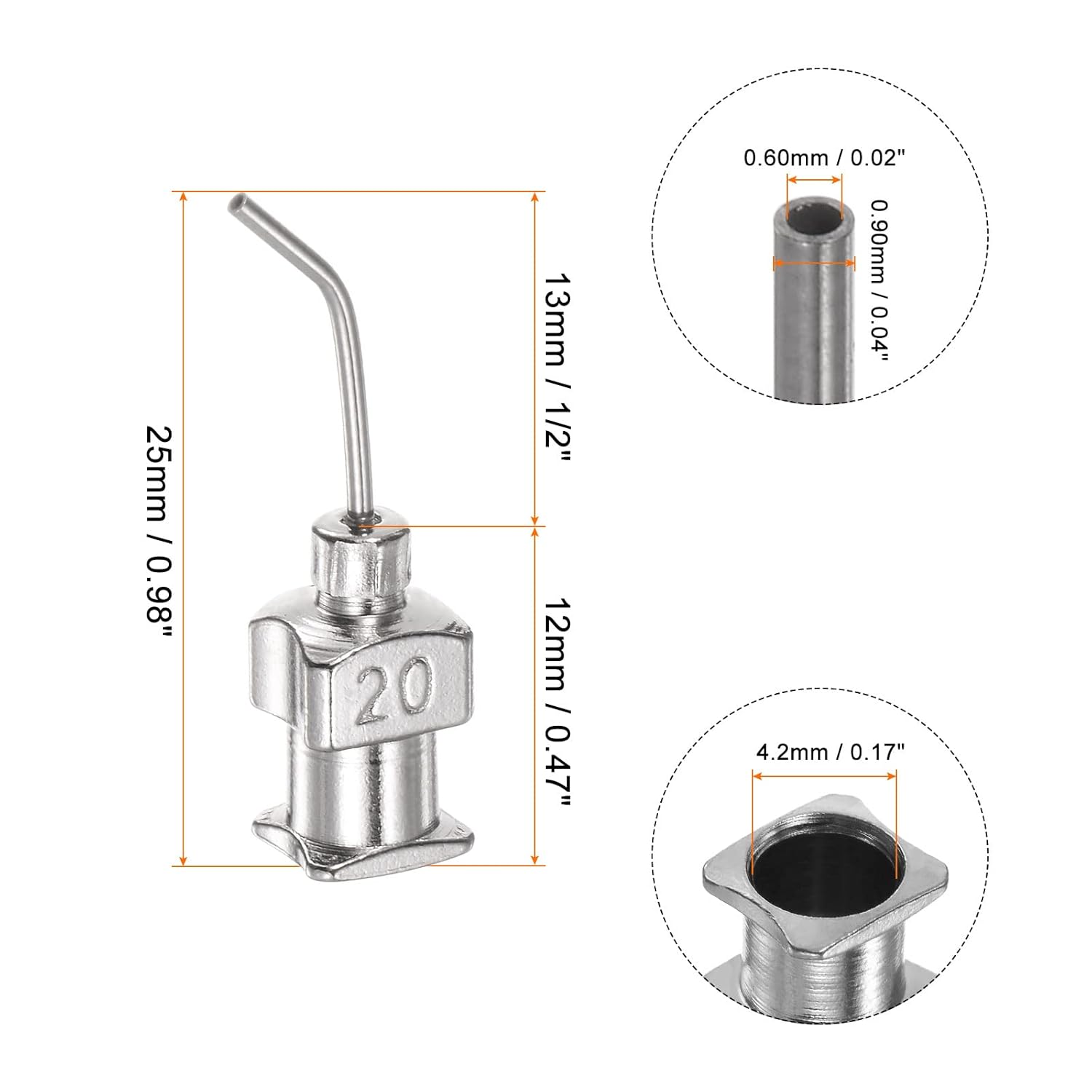 12 agujas dispensadoras, calibre 20, punta roma, de acero inoxidable, 45 grados, con conector Luer Lock para cartuchos de tinta, pegamento,