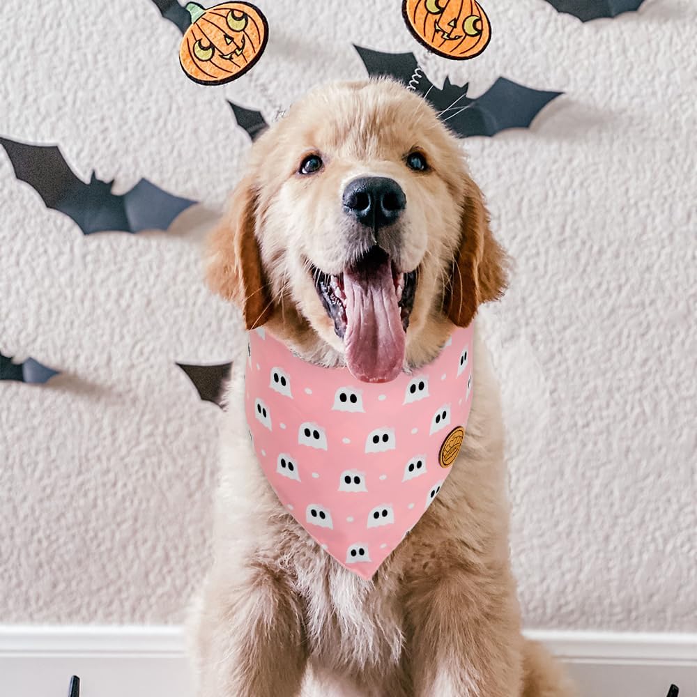 CROWNED BEAUTY Bandanas de Halloween reversibles para perros, paquete de 2 unidades, juego de murciélago fantasma, bufandas triangulares ajustables