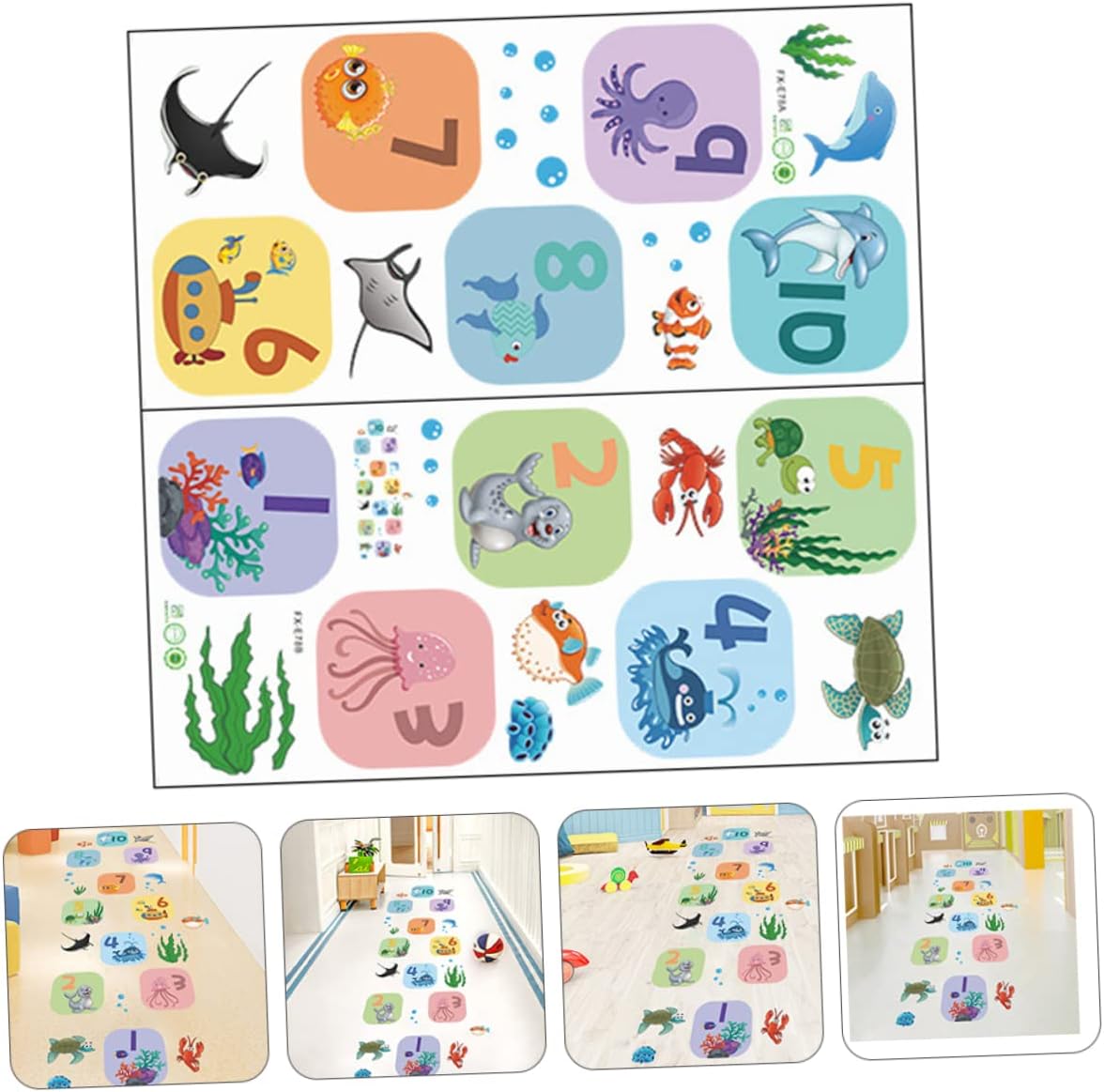 SAFIGLE 1 hoja de pegatinas decorativas de Hopscotch Game Sticker Animales Digital Hopscotch Game Rugs Nursery Room Pegatinas de suelo Pegatina de