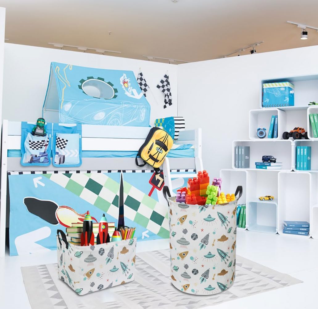 HKEC Cesta de almacenamiento rectangular con asas, caja de almacenamiento plegable para juguetes para niños, lindo contenedor organizador de lona