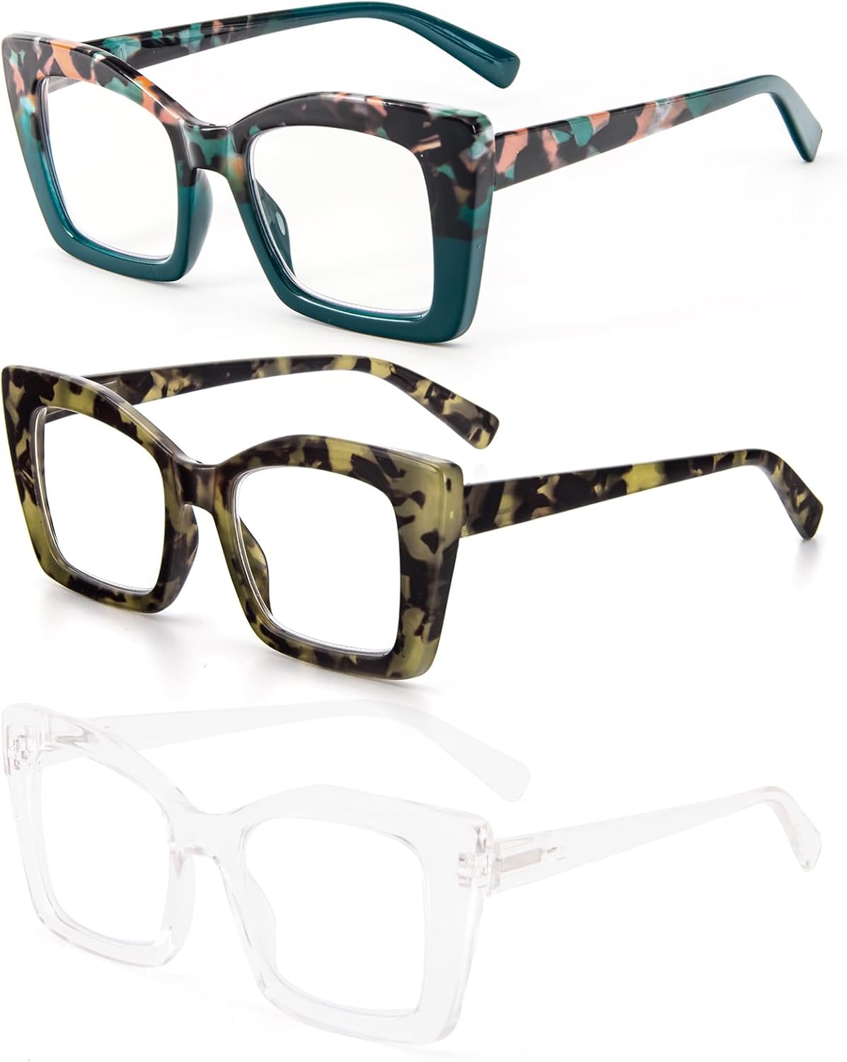 DXYXYO Lentes de lectura cuadrados de gran tamaño para mujer, bloqueo de luz azul, estilo Oprah, marco grueso, lectores con bisagra de resorte