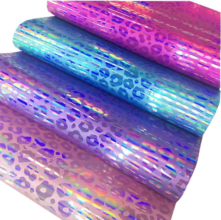Hojas holográficas de piel sintética color rojo leopardo en relieve, rollo de tela sintética iridiscente de 12 x 53 pulgadas para manualidades,