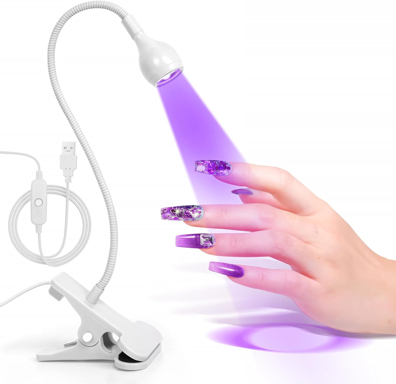 AORAEM Lámparas LED de uñas de 3 W, lámpara flexible de cuello de cisne, secado rápido, secado rápido, lámpara de secado de esmalte de gel, luz de