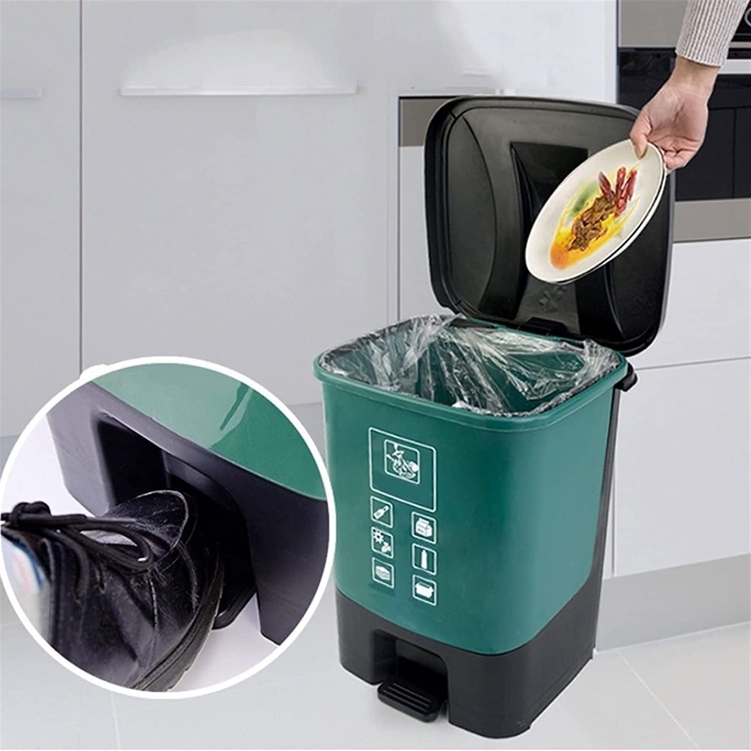 TISTIK Bote de basura Sorting Trash Can with Lid 20L5.2Gallon Foot Pedal Trash Can Outdoor with 2 Compartments for Home Kitchen Industrial Use Trash