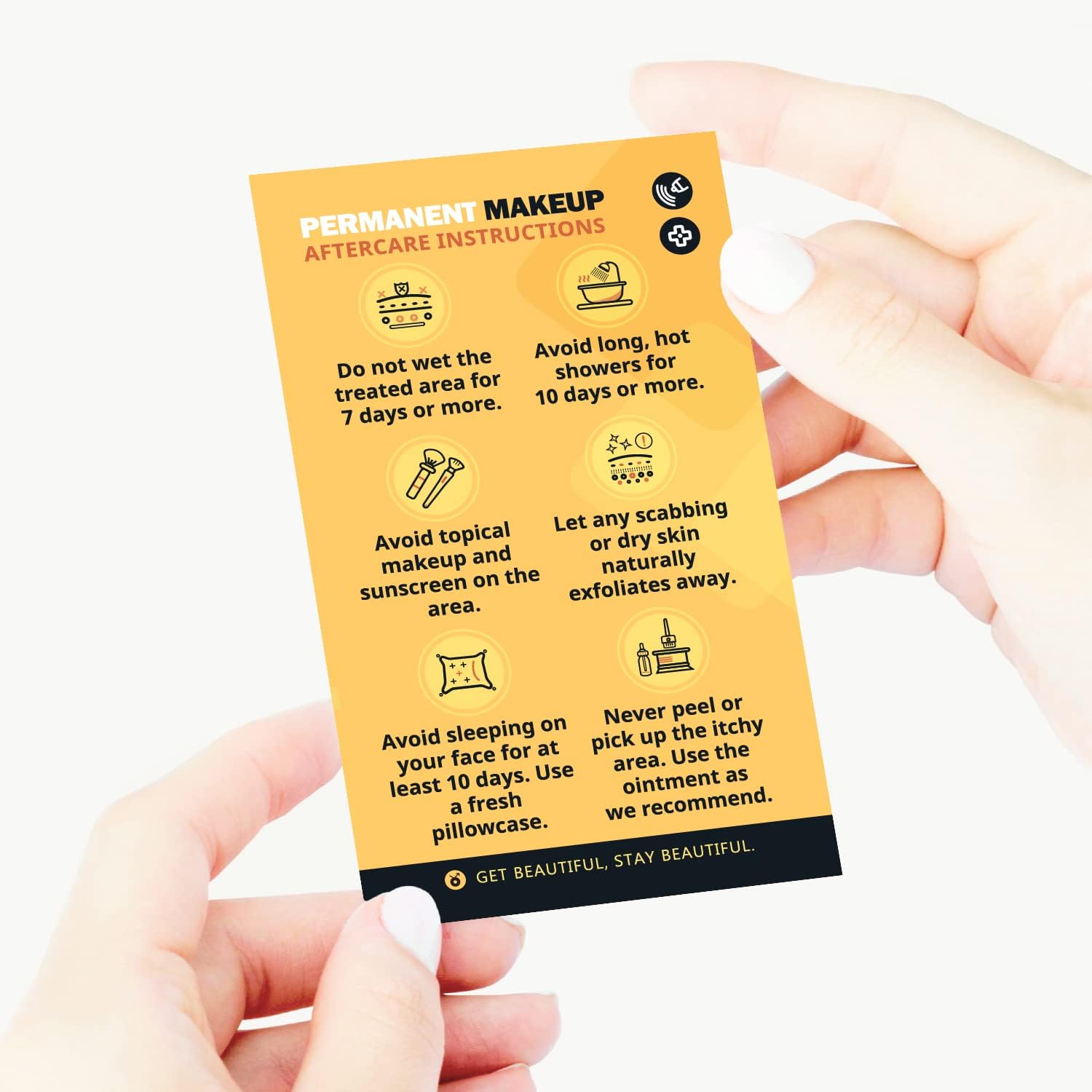 Paquete de 100 unidades – 2 x 3.5 pulgadas de maquillaje permanente de alta calidad, instrucciones de cuidado posterior suministros de PMU para