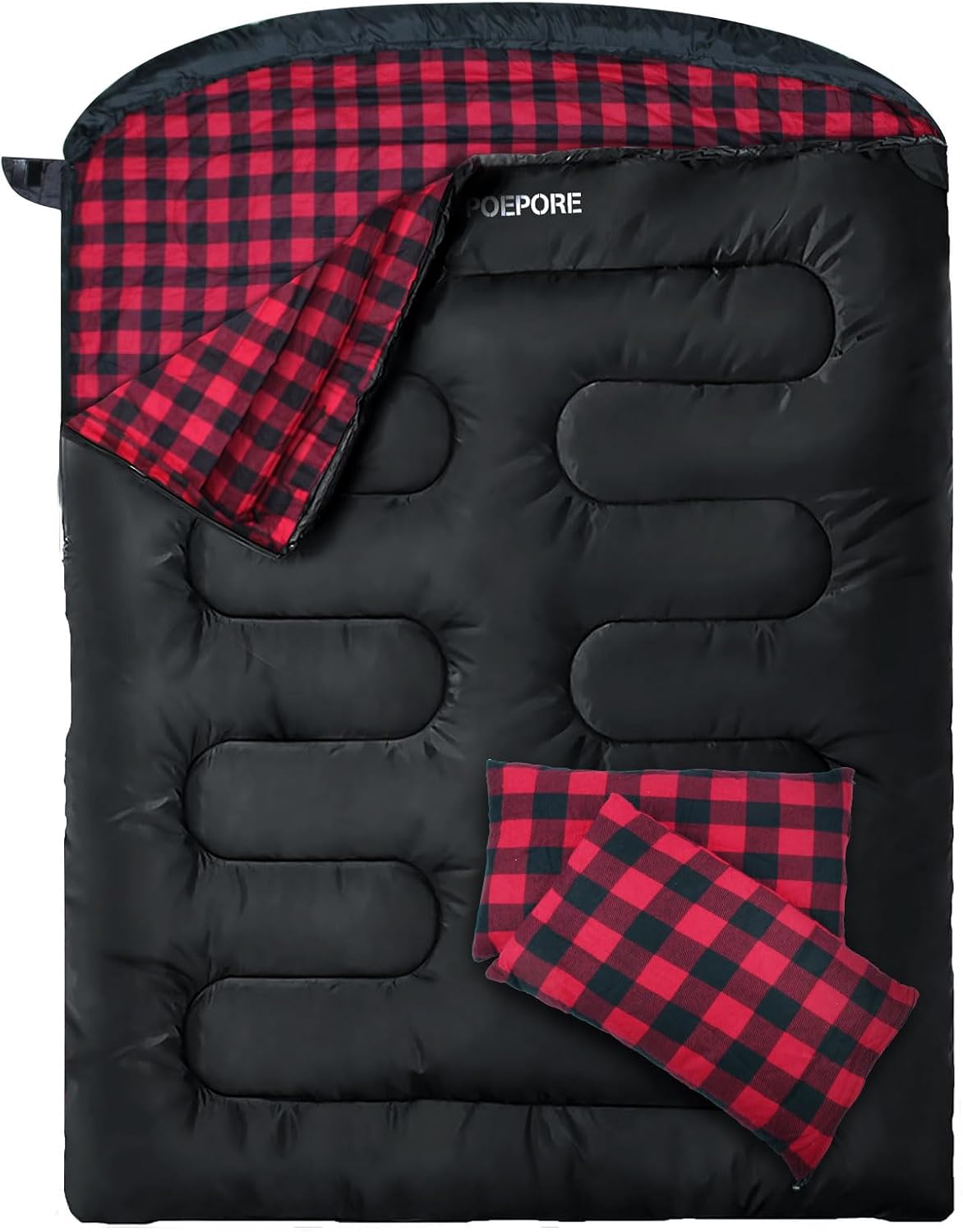 Saco de dormir doble de franela para adultos con 2 almohadas, sacos de dormir para 2 personas, camping, XXL, tamaño Queen, saco de dormir para dos