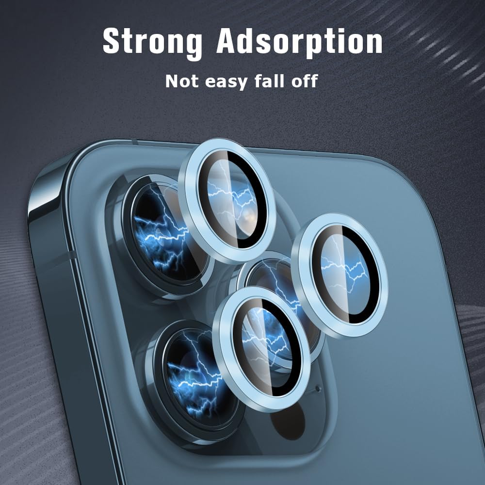 OUYTEU Paquete de 2 protectores de lente de cámara (azul) para iPhone 15 Pro y iPhone 15 Pro Max, cubierta de cámara de vidrio templado 9H, ultra