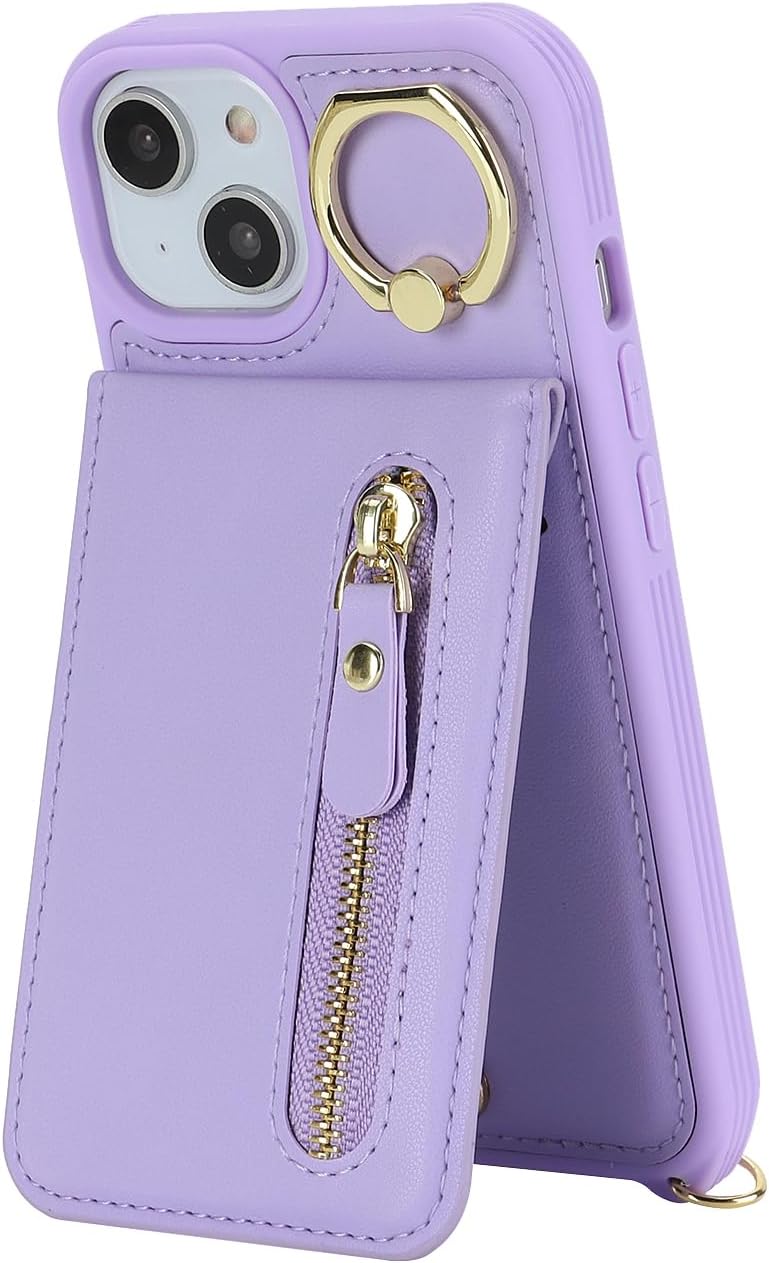 Funda para iPhone 13 Mini con tarjetero para mujer, iPhone 13 Mini, cartera con correa y ranuras para tarjetas de crédito, bandolera con cremallera