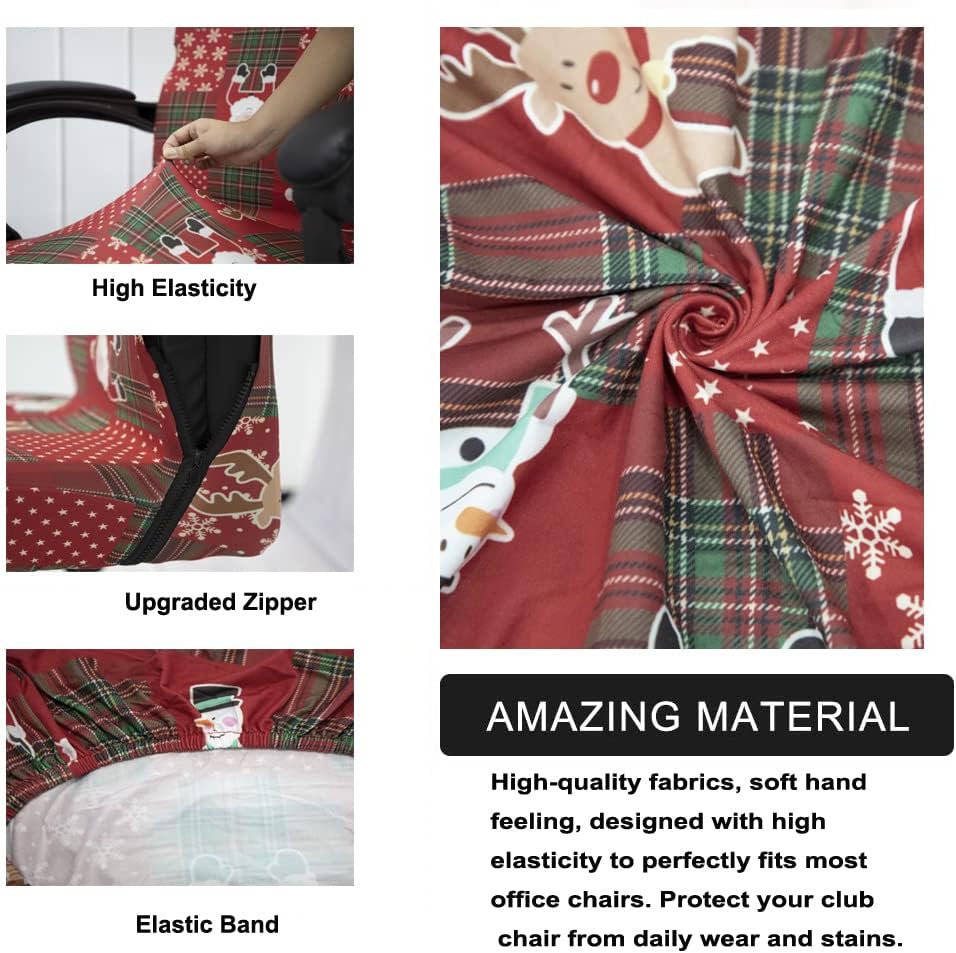 Funda para silla de oficina de Navidad, universal, extraíble, lavable, antipolvo, con estampado de Papá Noel, renos, copos de nieve, estrellas