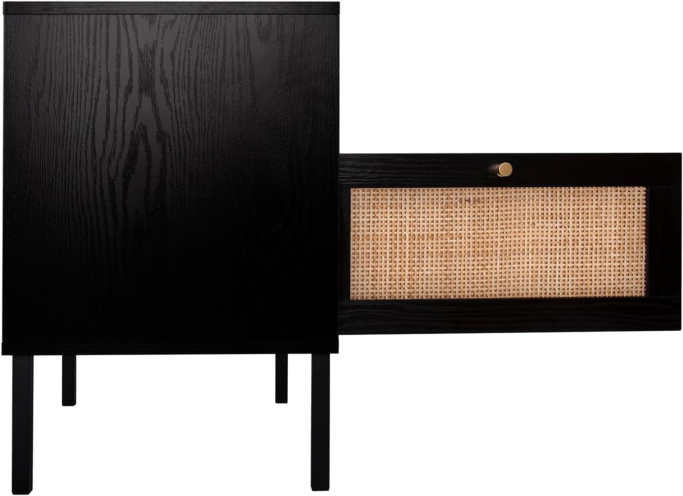 Juego de 2 mesitas de noche de ratán natural, mesa auxiliar decorativa, mesa de noche bohemia con 1 puerta decorada a mano para sala de estar,