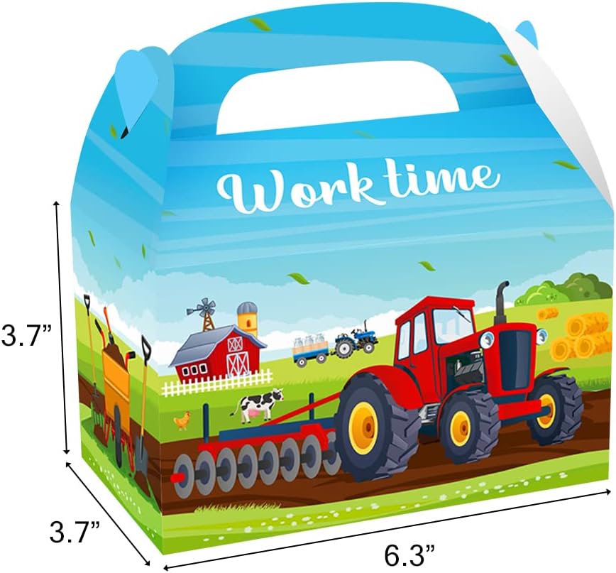Cieovo Paquete de 24 cajas de regalo de fiesta de tractor de granja, estampado de tractor, cajas de regalo recicladas para fiesta temática de