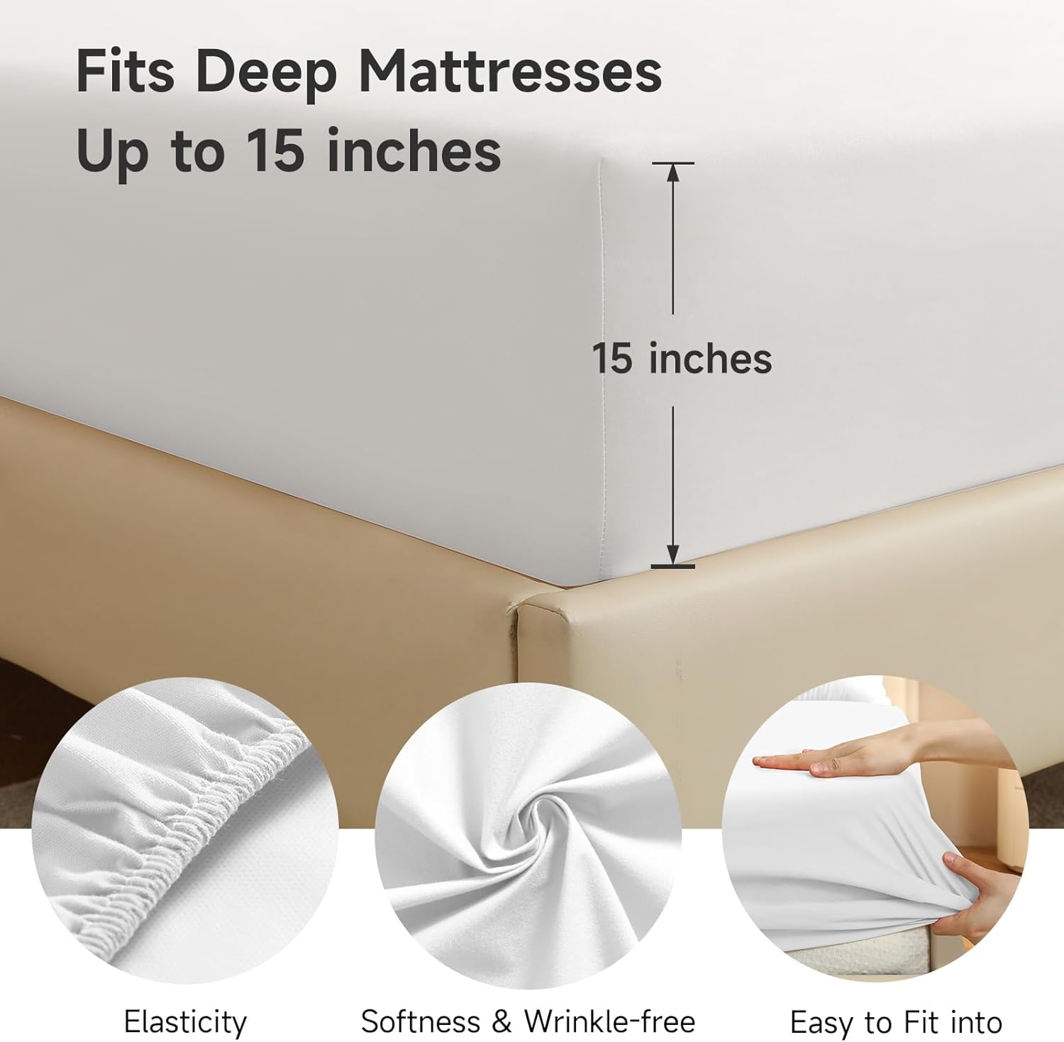 Sábana bajera de tamaño matrimonial, sábana bajera impermeable con bolsillo extra profundo, duradera, sin arrugas, lavable a máquina, se adapta a