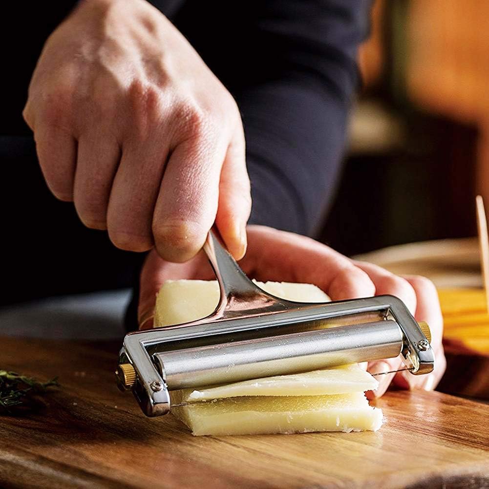 Rebanadora de queso, de acero inoxidable resistente de grosor ajustable, con alambre para quesos suaves y semiduros, 4 cables de corte de acero
