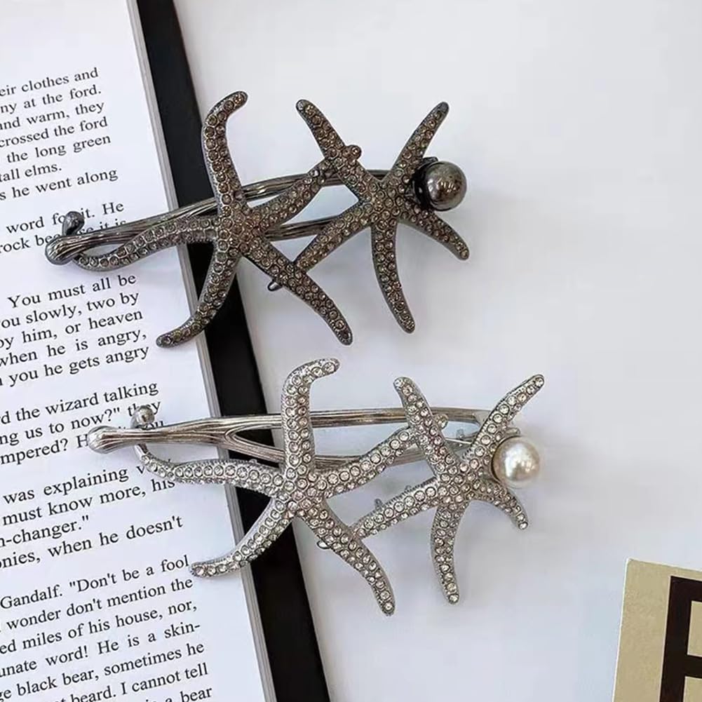 KuuGuu 4 pinzas para el cabello, diseño de estrella de mar, estilo francés, horquilla de metal con estrella de mar, estrella de mar, horquilla de