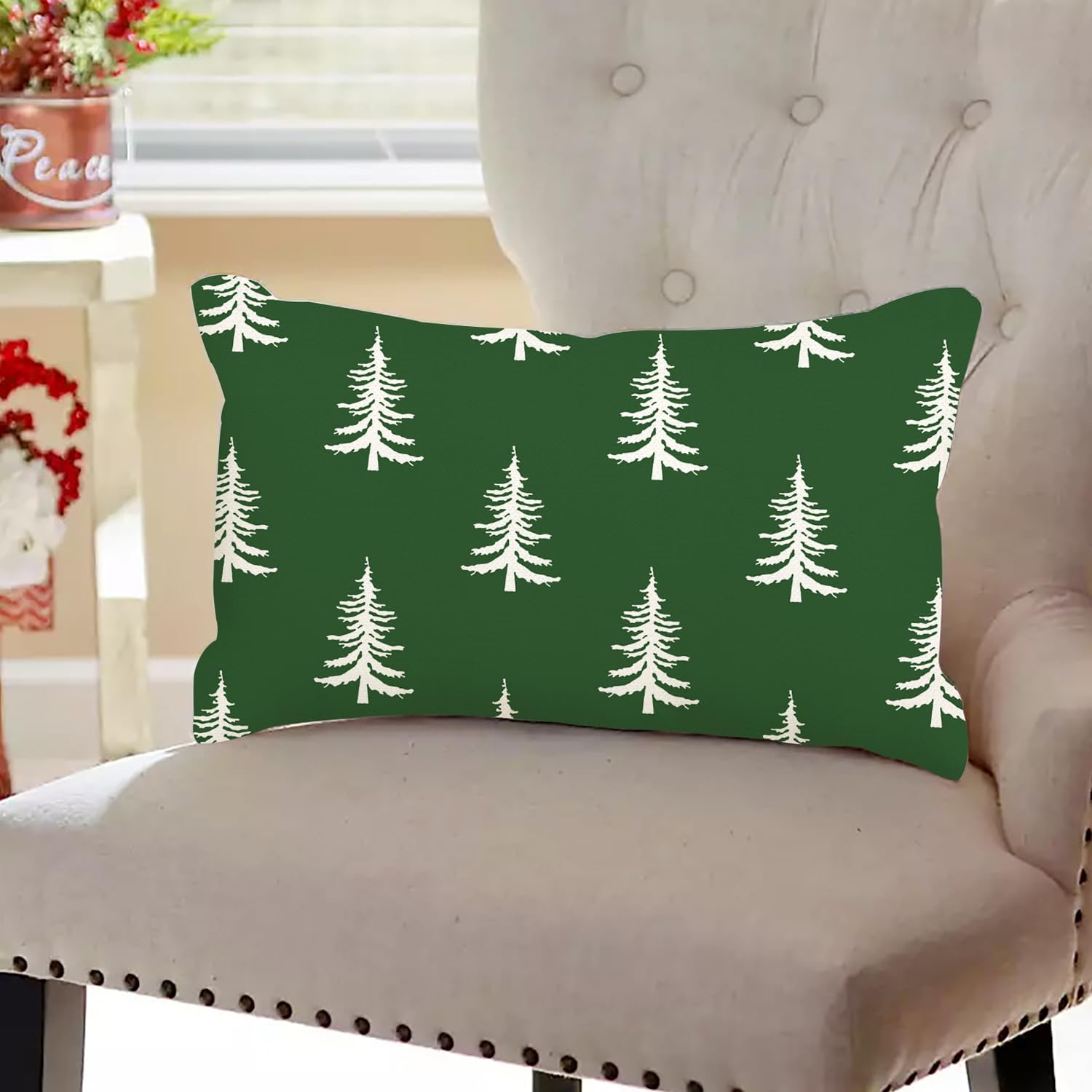 Fundas de almohada de Navidad de 12 x 20 pulgadas, árboles de Navidad, decorativas, decoración de fiestas, funda de cojín verde para el hogar, sofá