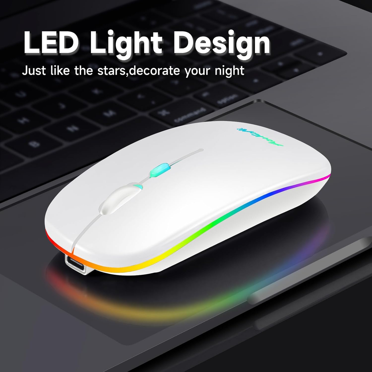 mobiproduct Ratón inalámbrico, LED de modo dual recargable (Bluetooth 5.2 y 2.4G) mouse delgado y silencioso para laptop, PC, computadora,