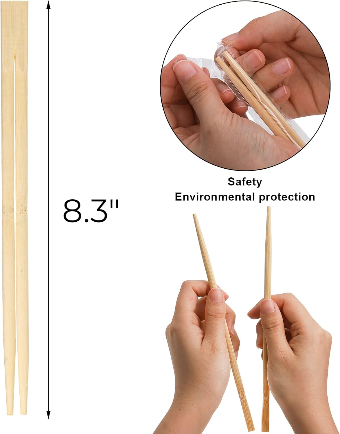 360 pares de palillos desechables de bambú, palillos envueltos individualmente a granel para pedidos de llevar, restaurantes, picnics, película de