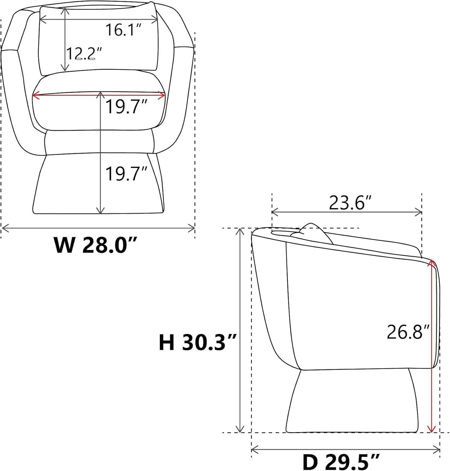 FXLCMUS Cómoda silla giratoria de 28 pulgadas, silla giratoria de 360 grados con tela de bucle, sillas de lectura ergonómicas para dormitorio y sala