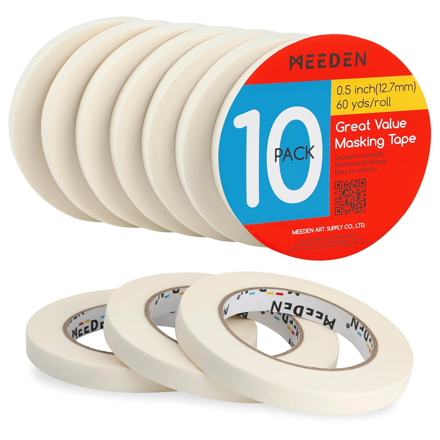 MEEDEN 10 paquetes de cintas blancas para artistas, 0.5 pulgadas con total de 1804.5 pies (1,804.5 ft) de cinta de arte para acuarela, dibujo,
