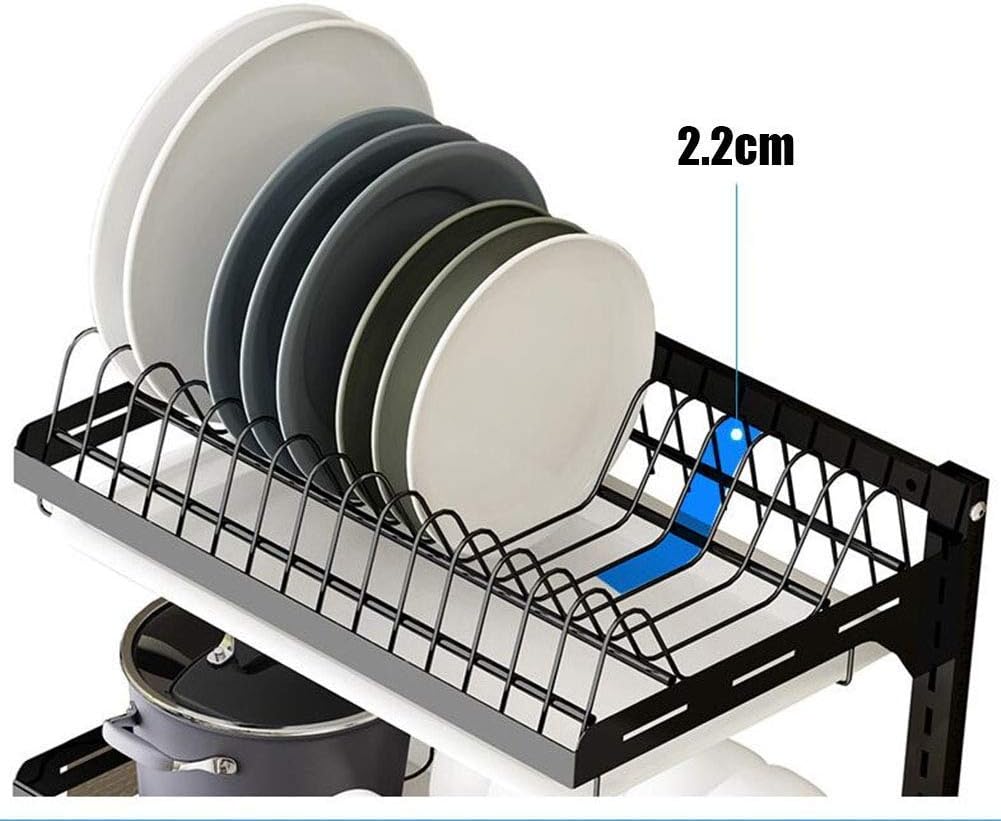 Estante de secado de platos de 3 niveles ajustable de cocina con tabla de drenaje extraíble, cromo resistente de gran capacidad, organizador de