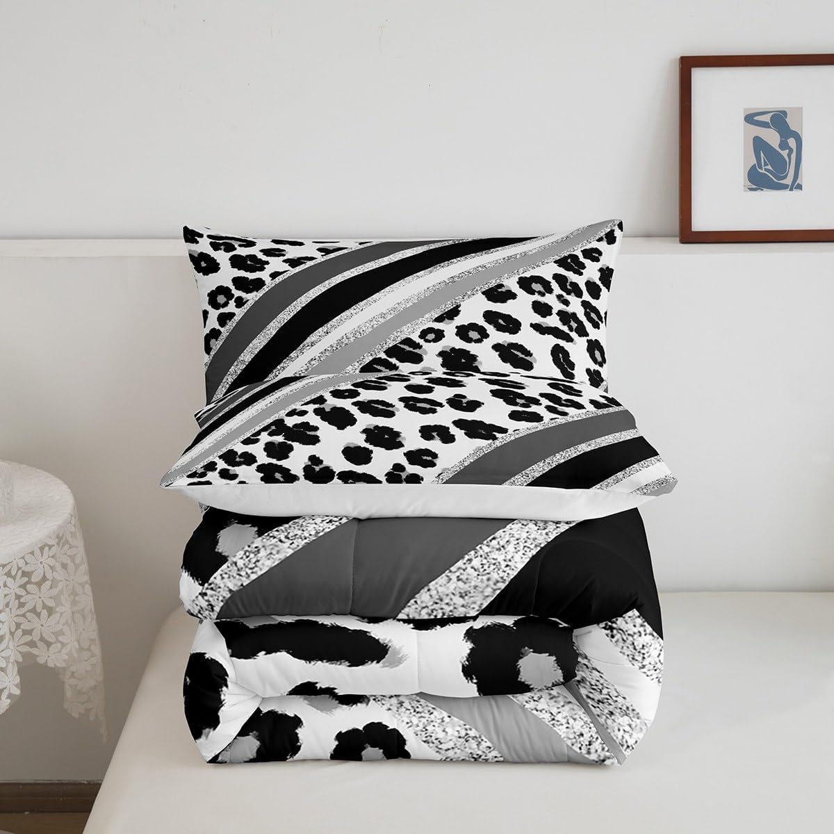 Juego de edredón para niños con estampado de leopardo, tamaño matrimonial, juego de ropa de cama de moda de piel de guepardo abstracto, decoración