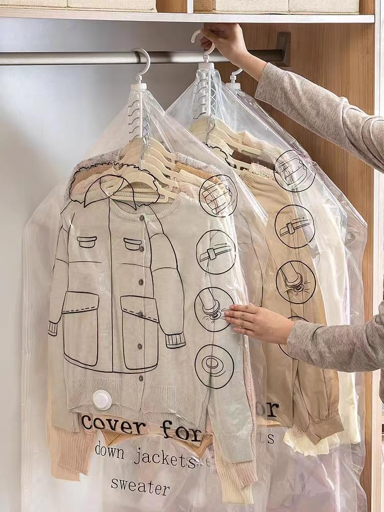 Bolsas colgantes de almacenamiento al vacío, paquete de 6 bolsas de sellado al vacío que ahorran espacio, jumbo y grande, para ropa de temporada,