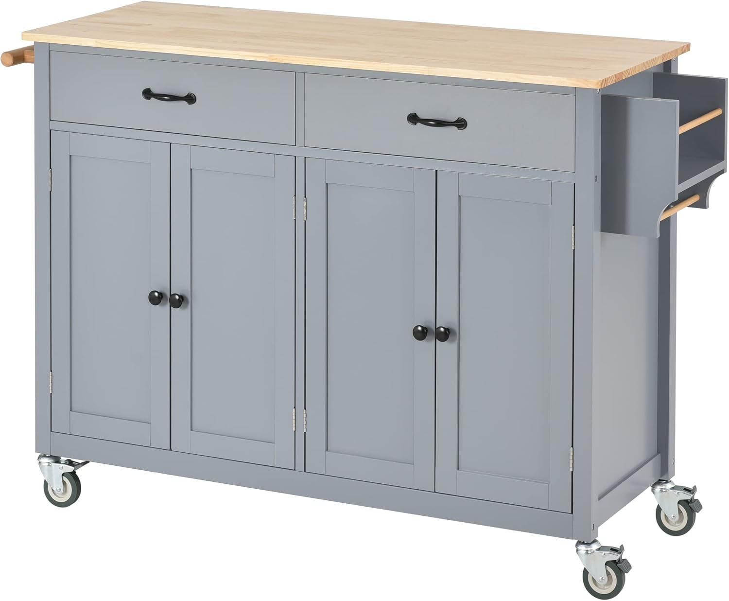Isla de cocina rodante con almacenamiento, carrito de mesa de cocina portátil, 2 cajones y ruedas con cerradura, 2 gabinetes, encimera de madera de