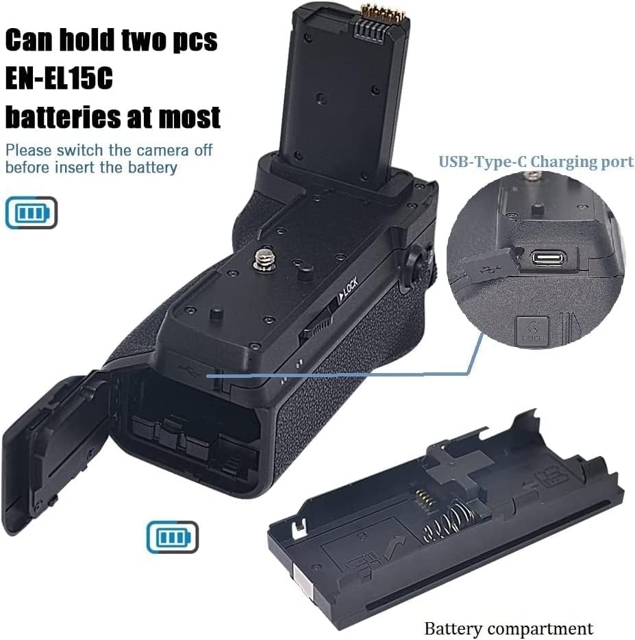 Kit de agarre de batería para cámaras Nikon Z5, Z6, Z6 II, Z7, Z7 II, incluye repuesto de agarre de batería MB-N10 + cantidad de 2 baterías EN-EL15C