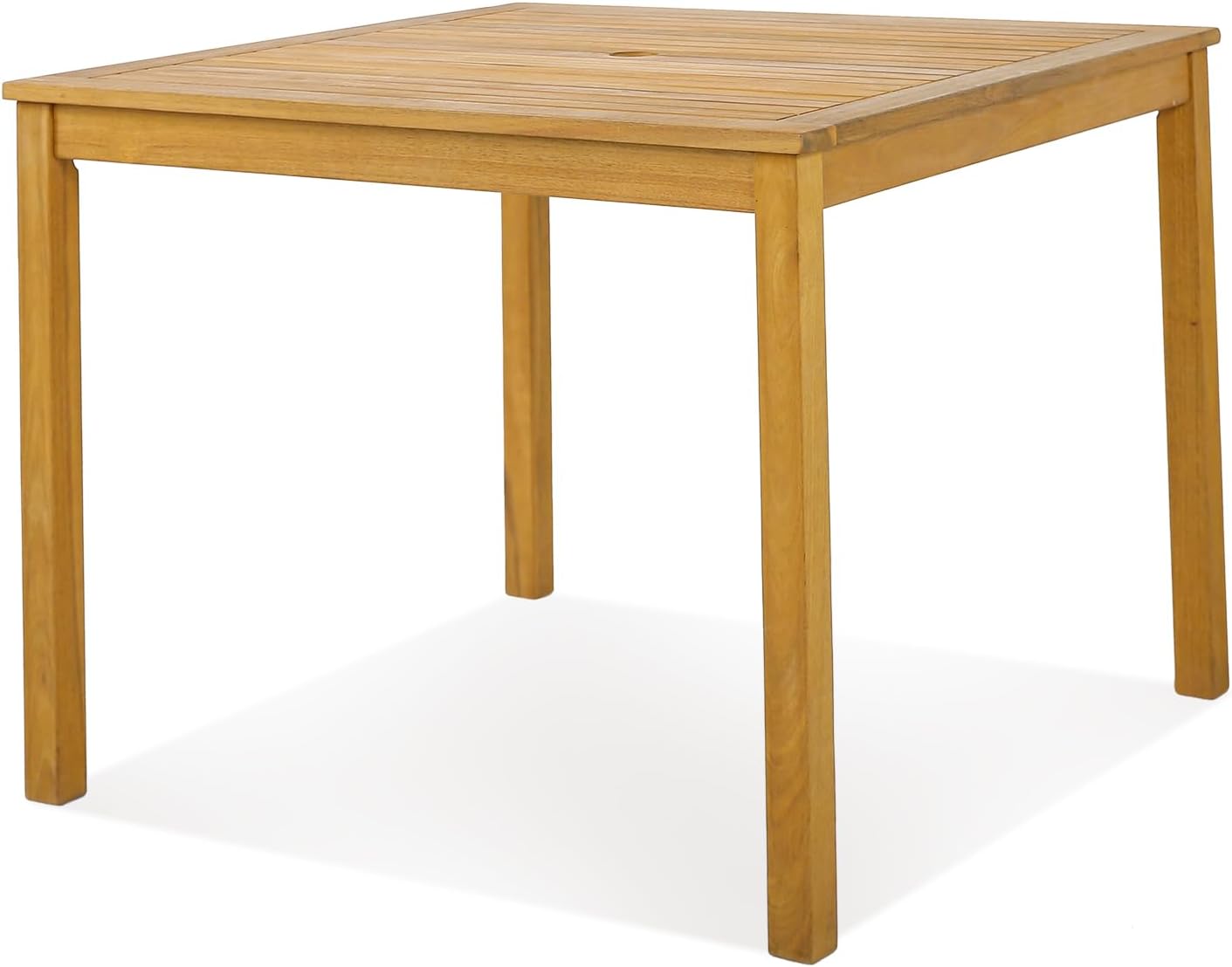 Tangkula Mesa de comedor cuadrada para exteriores, mesa de comedor de madera de acacia para 4 personas con agujero para sombrilla de 1.9 pulgadas,