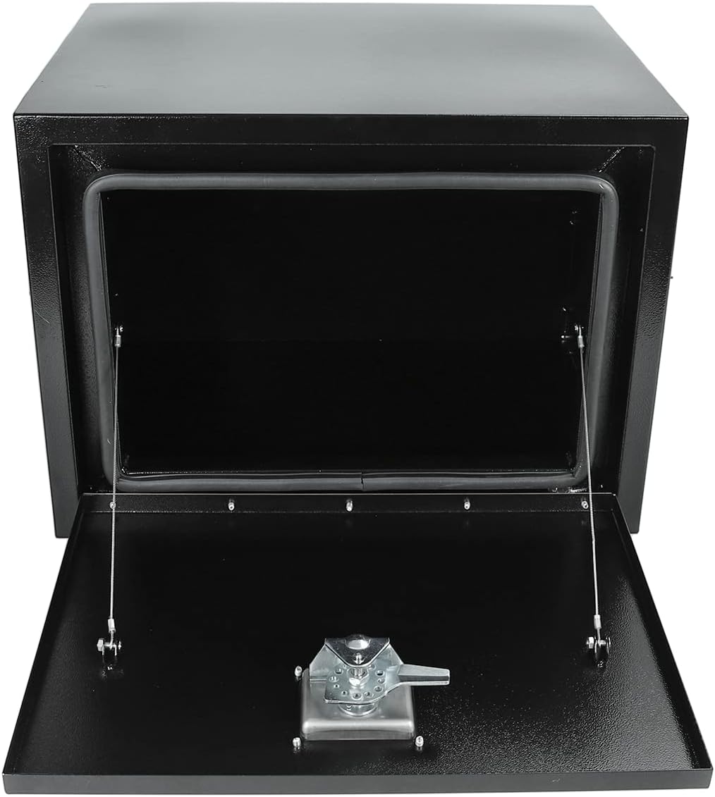 Caja de herramientas de recogida de acero negro de 24 x 18 x 18 pulgadas, caja de herramientas de recogida para caravana, ATV, remolque, con