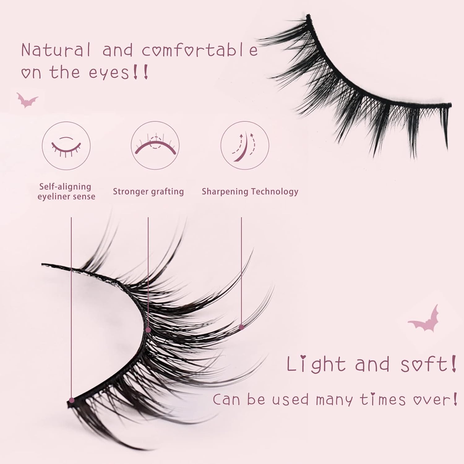Pestañas postizas Wispy Spiky Manga, pestañas postizas de anime 3D de 0.59 pulgadas para un aspecto natural, reutilizables, 5 pares, perfectas para