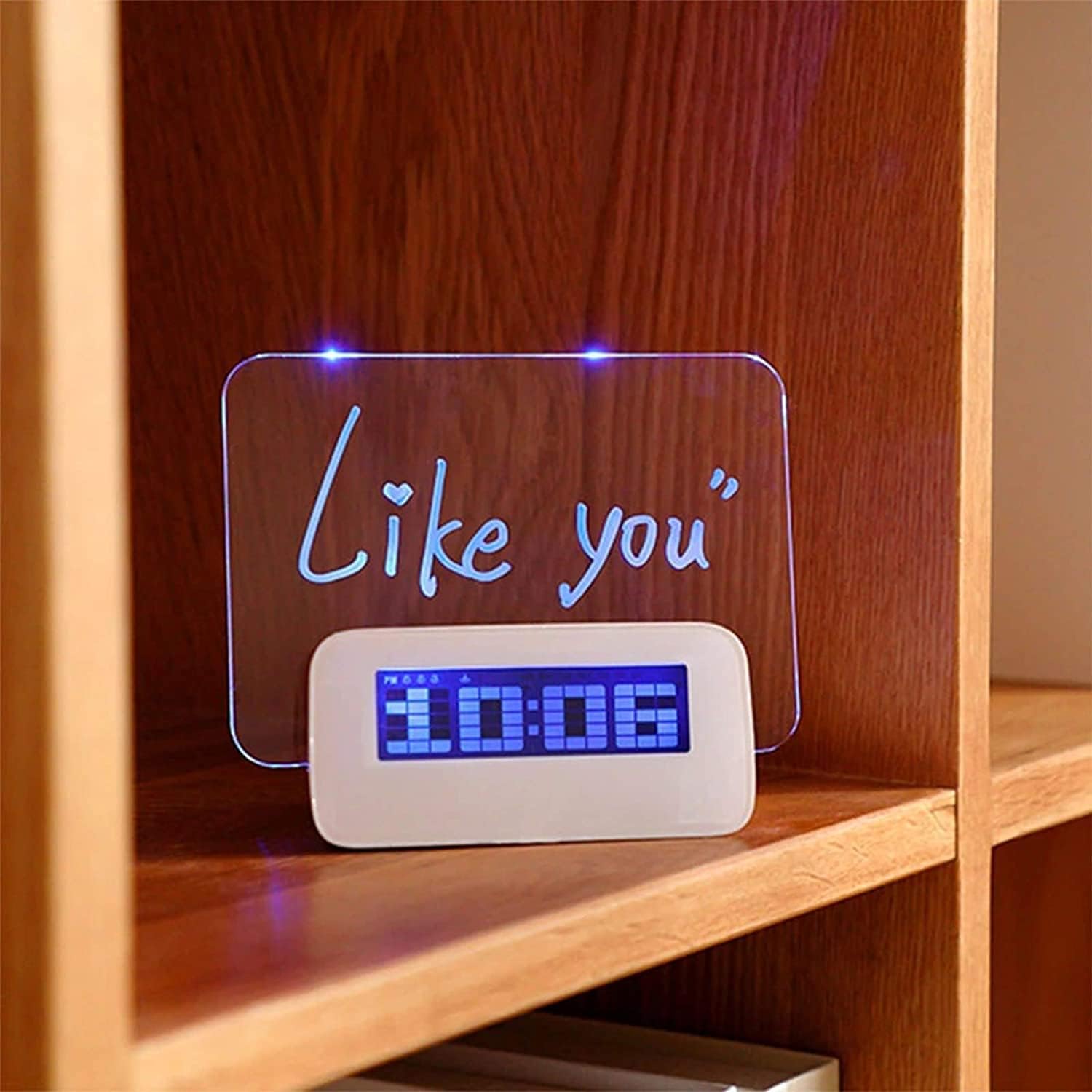 Reloj despertador digital, tablero de mensajes fluorescente LED luminoso, calendario LCD con 4 puertos de recarga de banda USB, luz nocturna