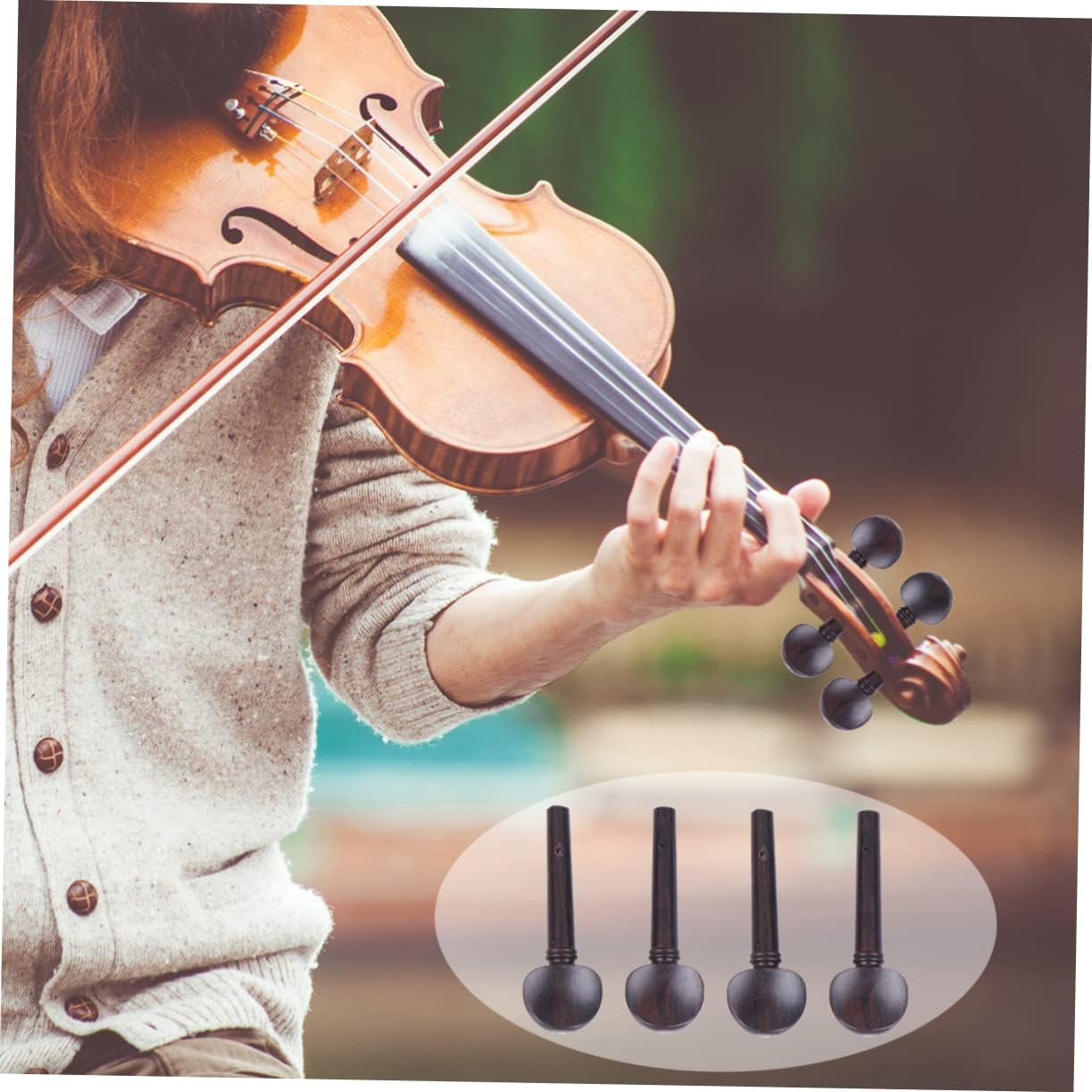FAVOMOTO 4 clavijas de afinación de violín de madera de ébano clavijas de violín para estudiantes Piezas de repuesto para violín Accesorios para