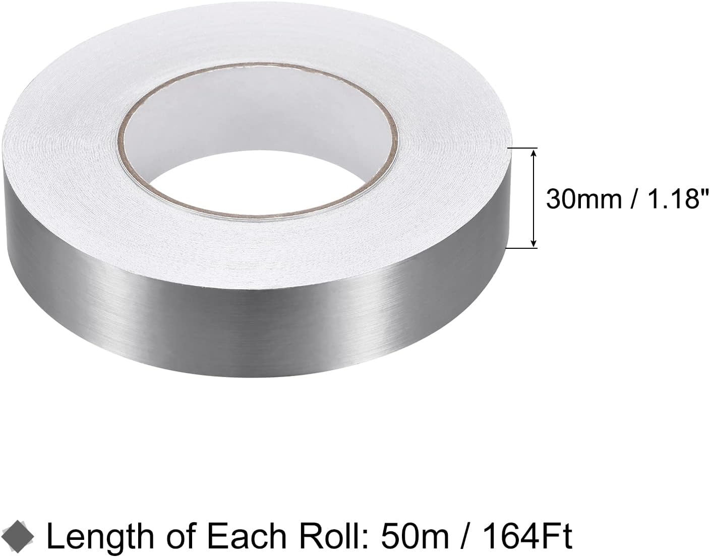 uxcell Adhesivo autoadhesivo de aluminio de 1.18 pulgadas x 164 pies, tira de cinta adhesiva impermeable para pared, gabinete, cocina, color plateado