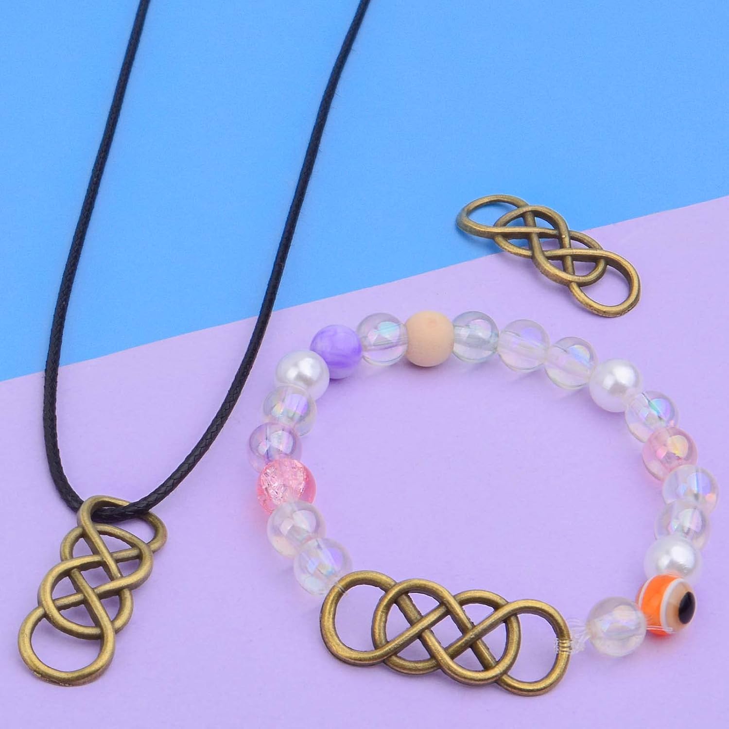 Conector doble símbolo infinito encantos aleación colgante encanto conectores para bricolaje pulsera collar, Metal, Aleación.