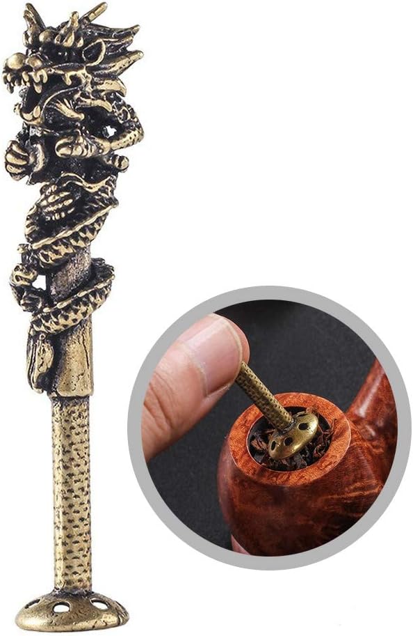 Herramienta de manipulación de pipas de tabaco, Retro Pokers Dragón tallado, 6 agujeros, accesorios de limpieza de pipas Tom’s Wheezes decoraciones