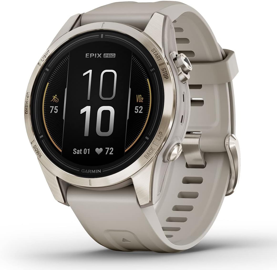 Garmin epix Pro (Gen 2) Sapphire (oro suavearena clara) Reloj GPS para exteriores  1.654 in con pantalla AMOLED y linterna integrada  Paquete de