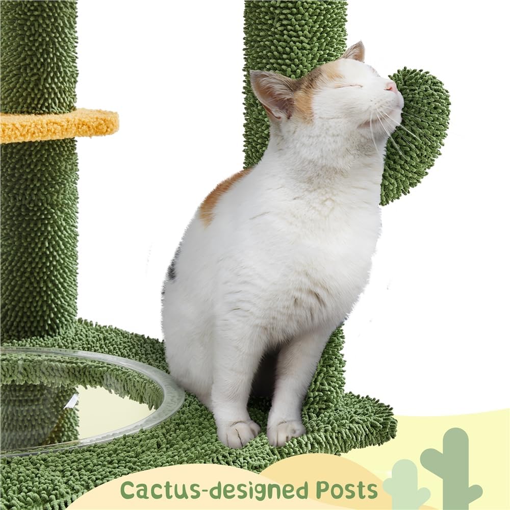 Yaheetech Árbol de cactus para gatos, torre para gatos con temática de oasis de 68.5 pulgadas de alto para gatos de interior, casa de juegos