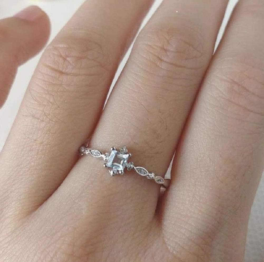 Wenbin Anillo de moda de plata de ley 925 con topacio de cristal azul aguamarina, anillo de compromiso pequeño y fresco de boda, anillos de promesa,