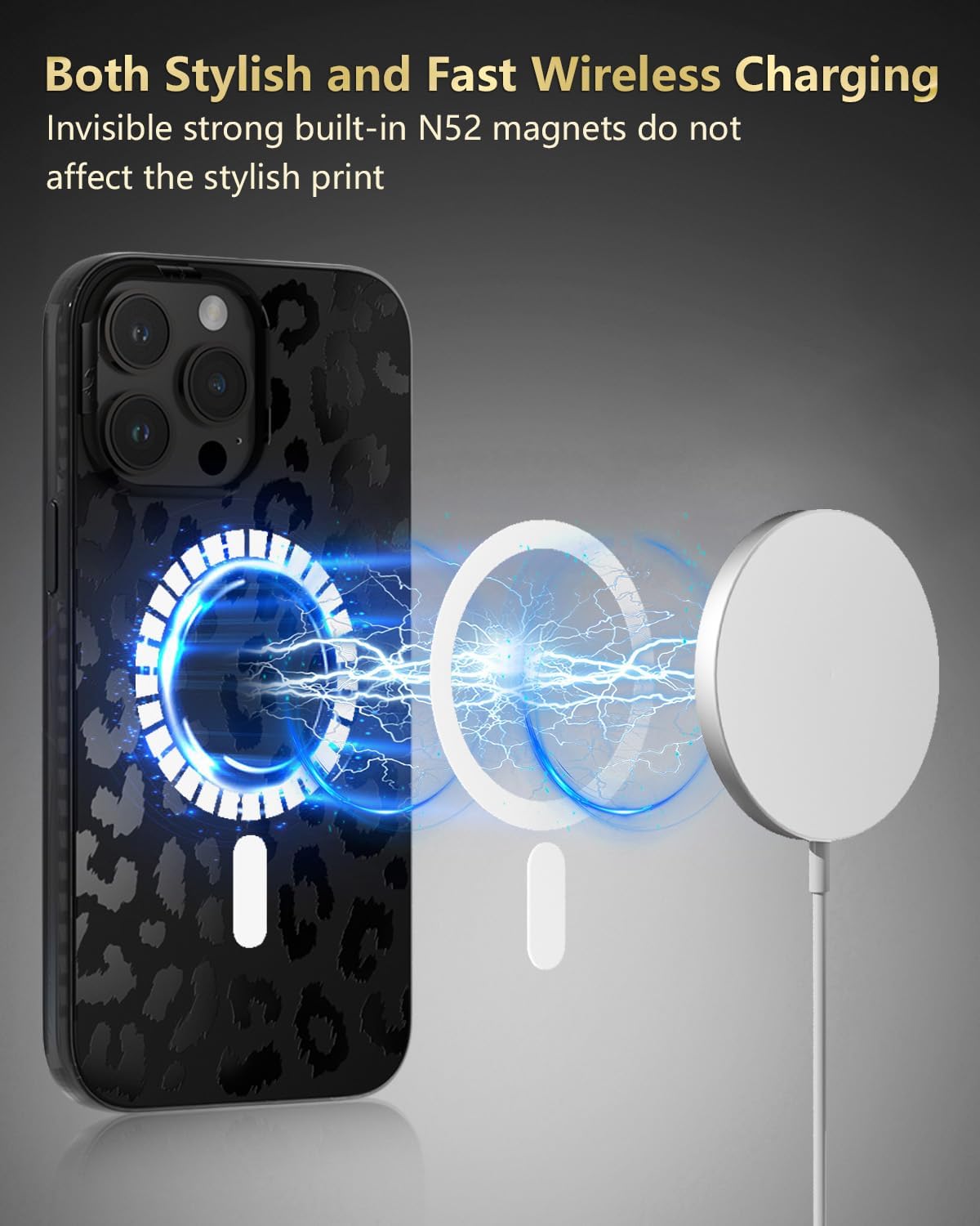 SCORPIFY Funda para iPhone 15 Pro Max con diseño de leopardo negro, compatible con MagSafe, bonita funda magnética con estampado de guepardo para