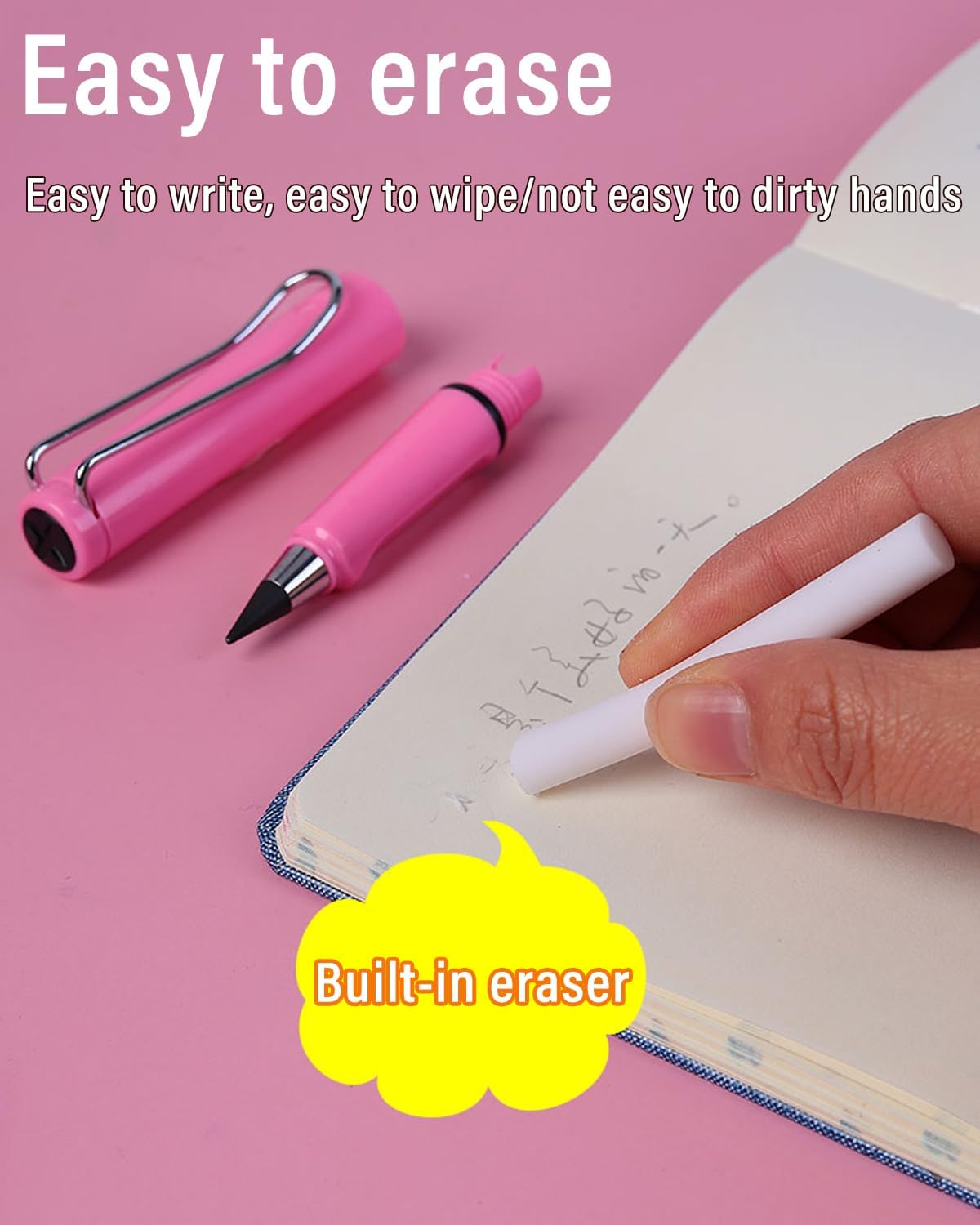 Credmate 6 lápices eternos, lápices Infinity Magic Forever con borrador, reutilizable, lindo lápiz eterno sin tinta para niños para escribir,