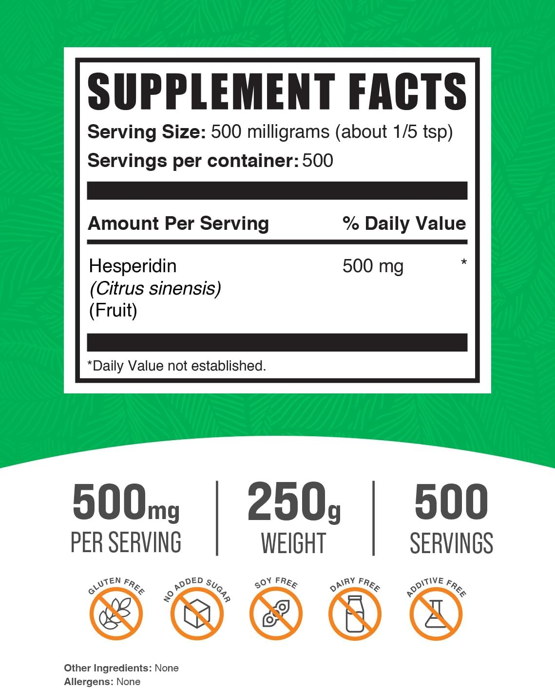 BulkSupplements. com Hesperidin Powder – Suplemento de Hesperidina de Citrus Aurantium, suplementos de apoyo venoso – 500 mg de Hesperidina por